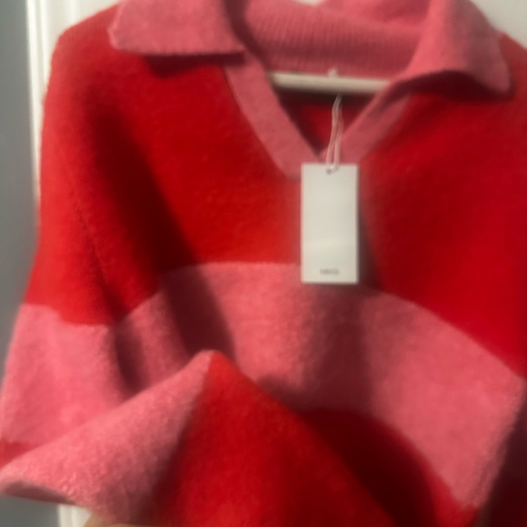 Mango Red and Pink Striped V-Neck Sweater - Picture 4 of 5